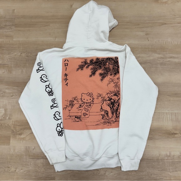 Hello Kitty Sweaters - Hello Kitty Sanrio White Graphic Hoodie – Japanese Back Print, Women’s Small